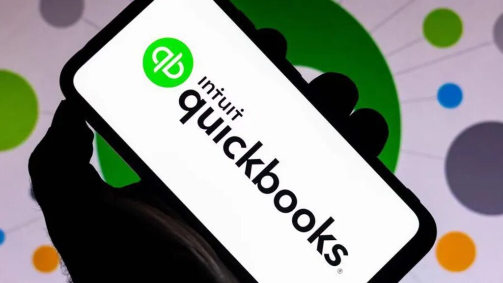 QuickBooks logo on a smartphone screen