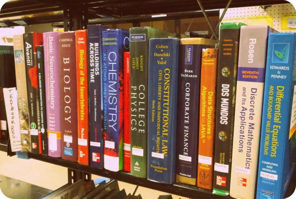 Textbooks on a shelve