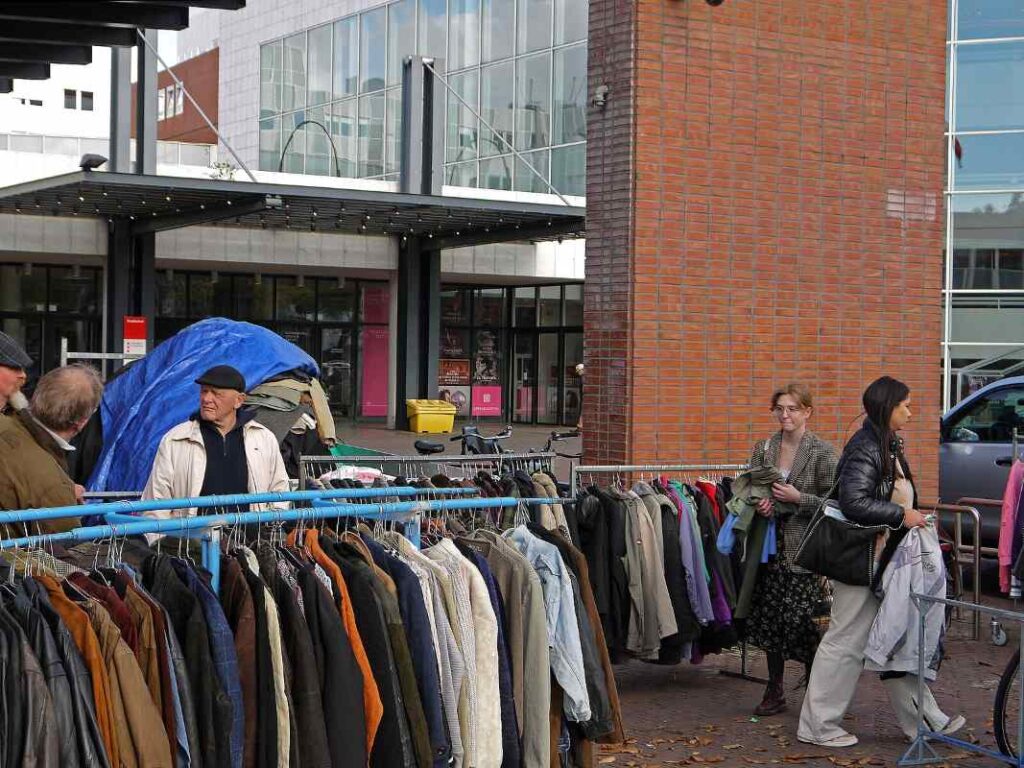 Second-hand clothes stable at the flea market Waterlooplein