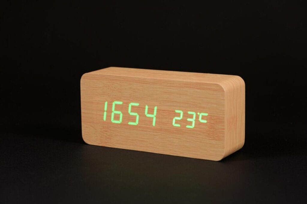 Electronic digital wooden clock with thermometer