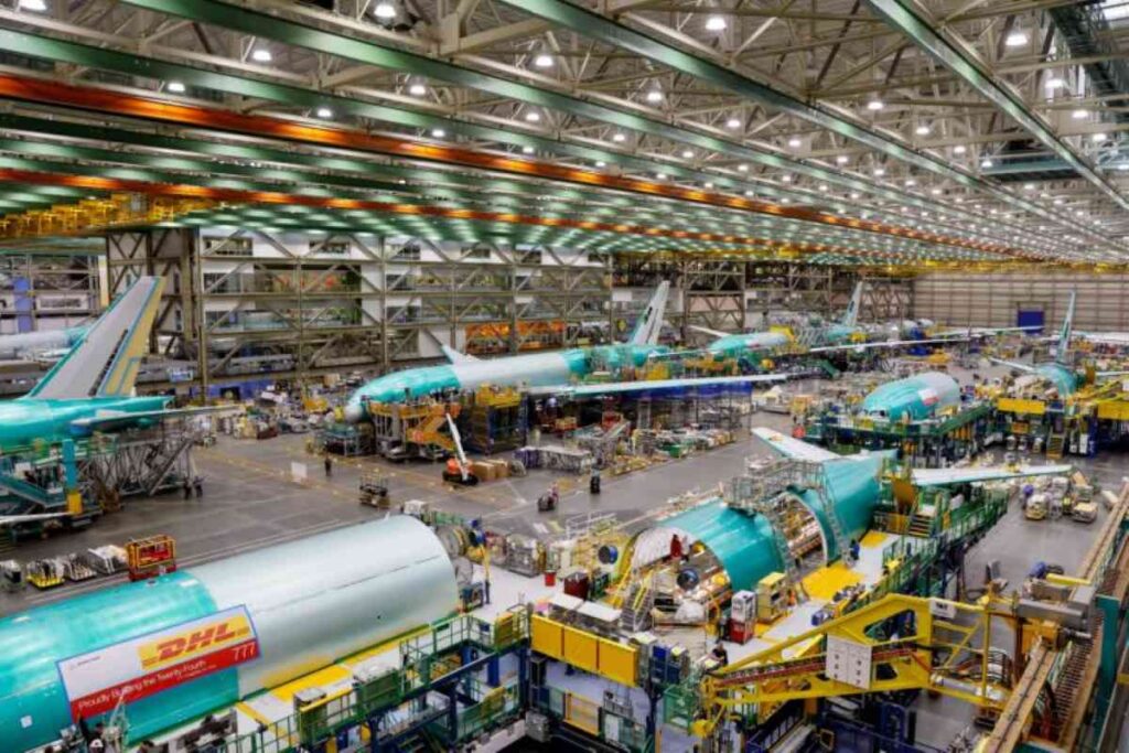 Factory floor of a Boeing production facility