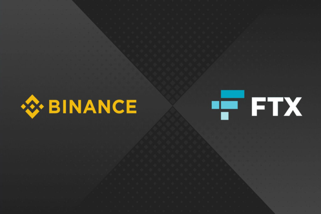 Logos of Binance and FTX