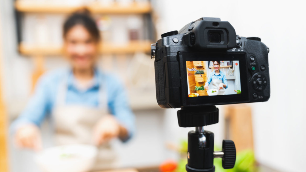 An online cooking class being recorded