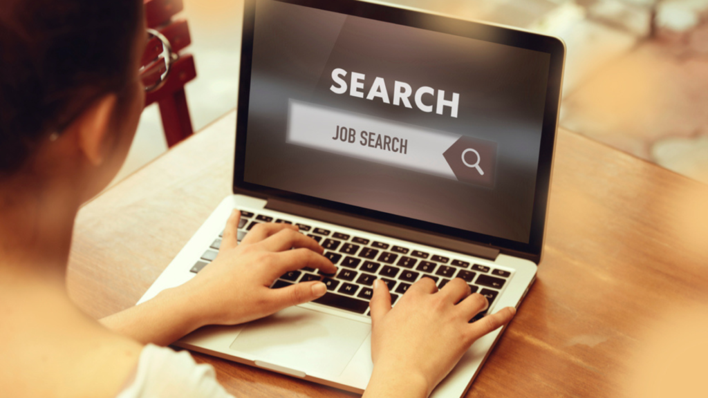 Job search on a laptop screen