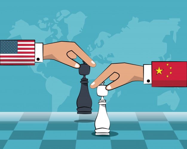 An image of an American and a Chinese playing chess