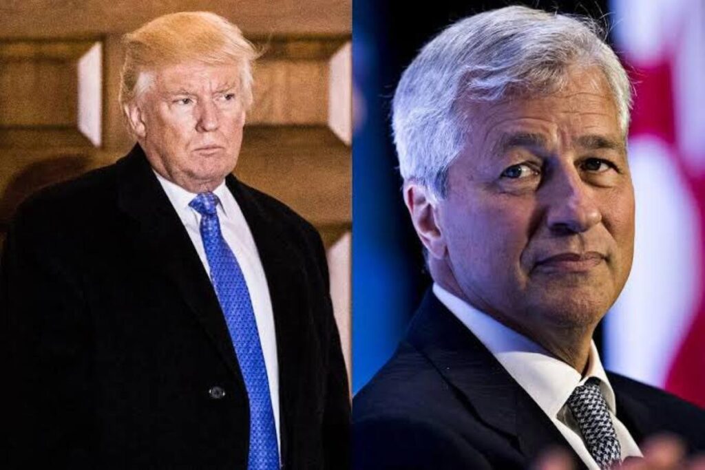 A collage of JPMorgan CEO, Jamie Dimon and Trump