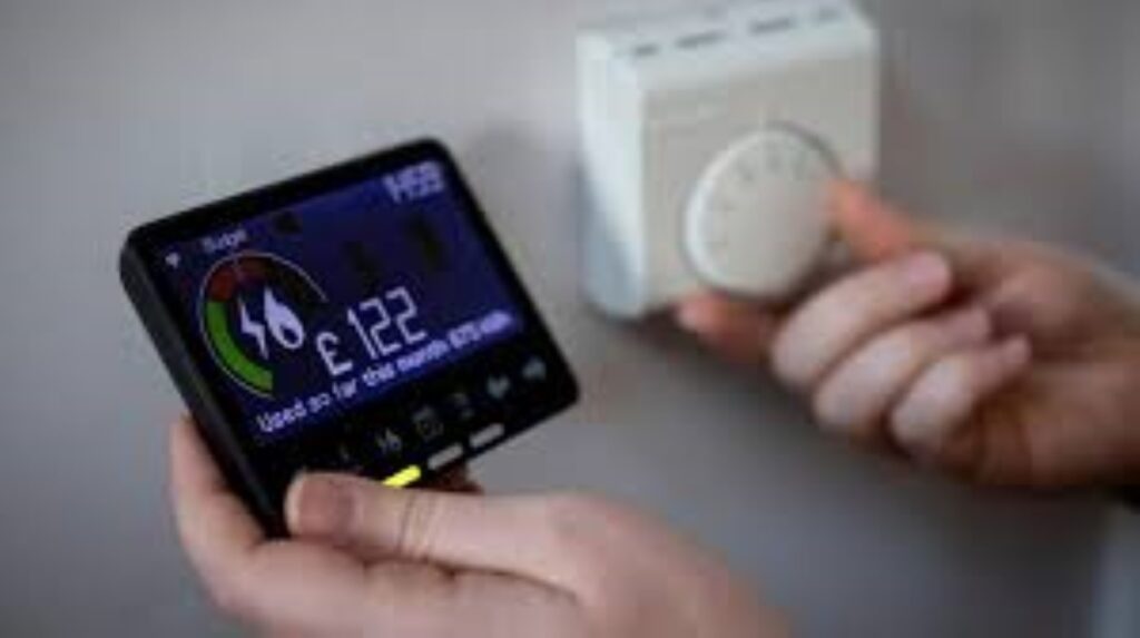 A user of a smart meter monitoring their energy consumption