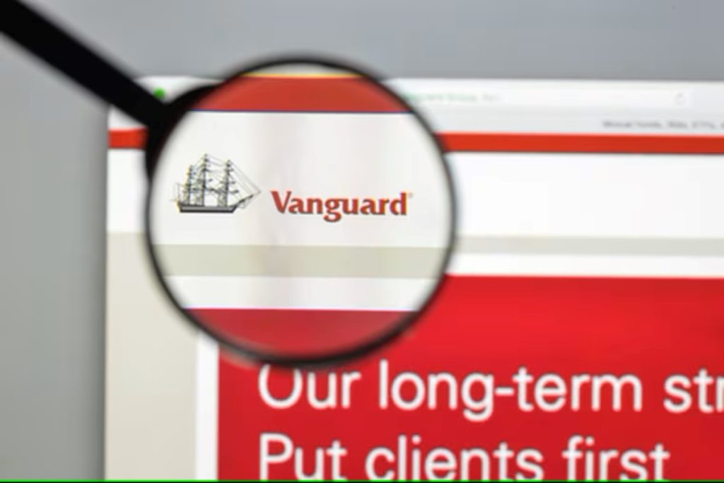 Magnified logo of the Vanguard Group on a webpage