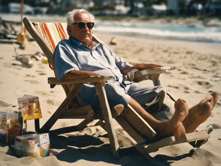 A senior retiring at the beach